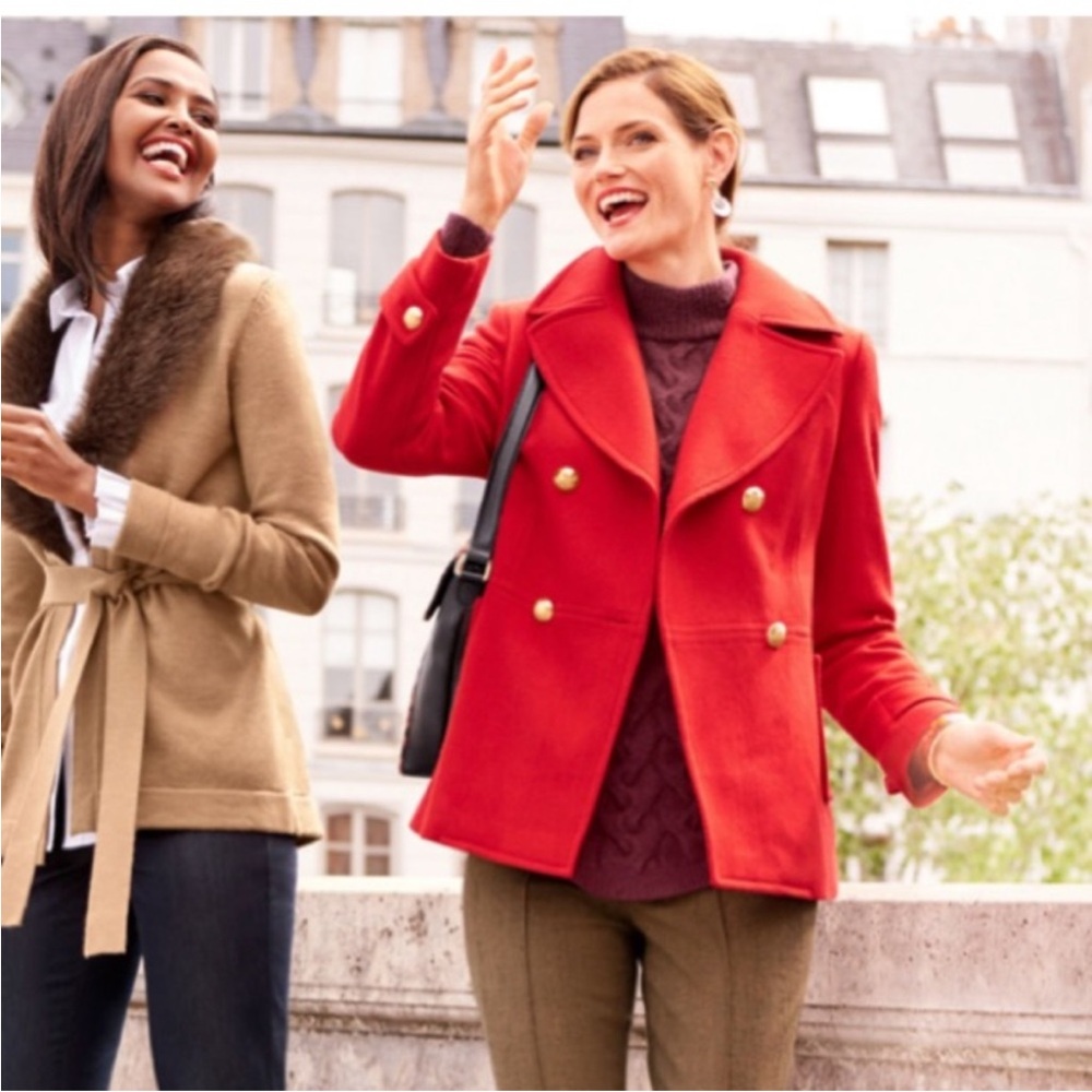 Talbots Red Double Breasted Wool Blend Pea Coat Size 18W Petite